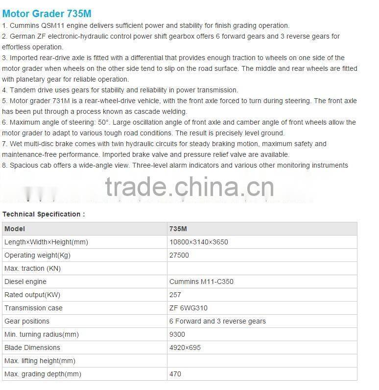 CHANGLIN manufacturer motor grader 350ps 350hp 735M with blades attachments