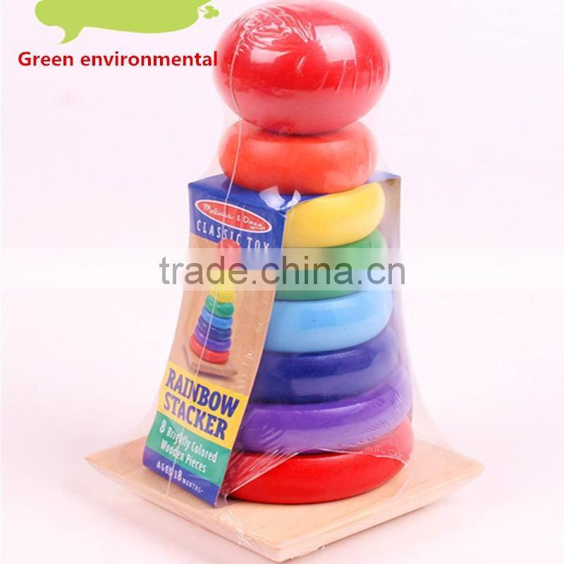 Wood toy Montessori Piling Ring Rainbow Tower Tumbler Stacker Stack Up Kids Child Baby Classic Educational Toy