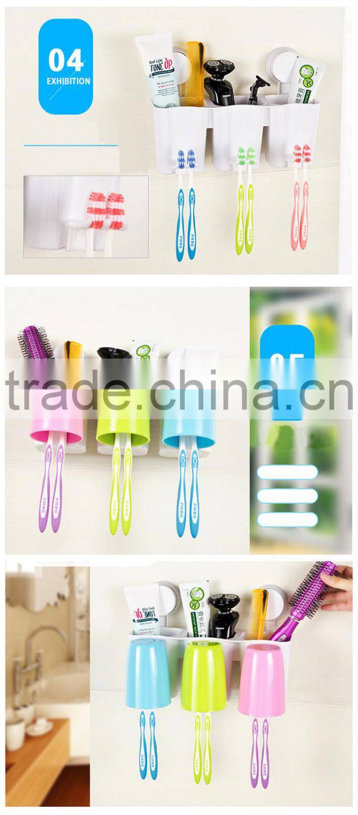 popular candy style Suction Cup 3 Tooth Mug+6 toothbrush Holder Toothpaste Hanger bathroom Storage Set