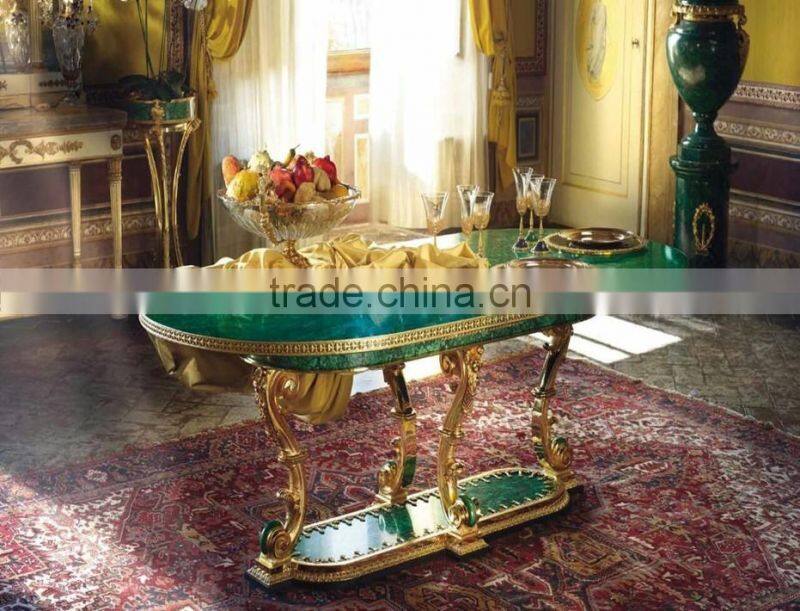 Antique European Wall Mounted Gilt Bronze Malachite Console Table and Mirror Set