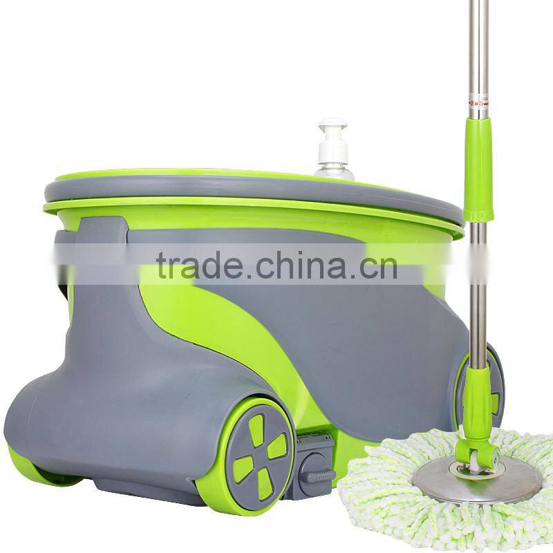 Portable Magic Mop with 2 wheels SS bucket Reusable spin Mop Heads