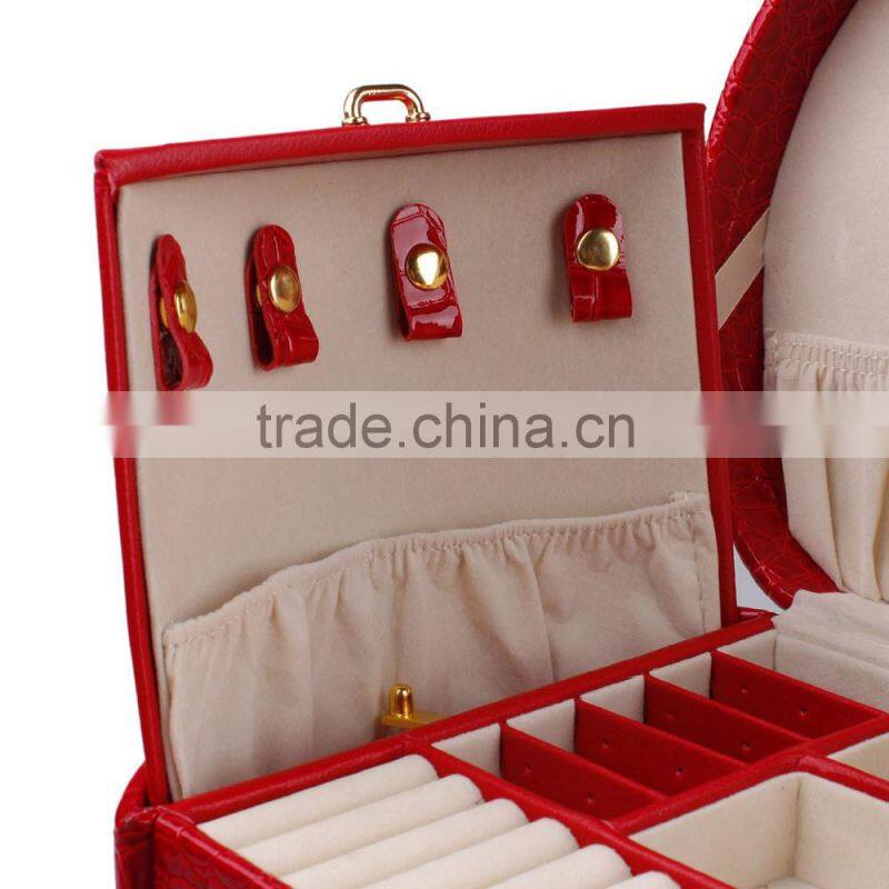 Hand made luxury large mirror lockable pink gift custom leather jewelry box