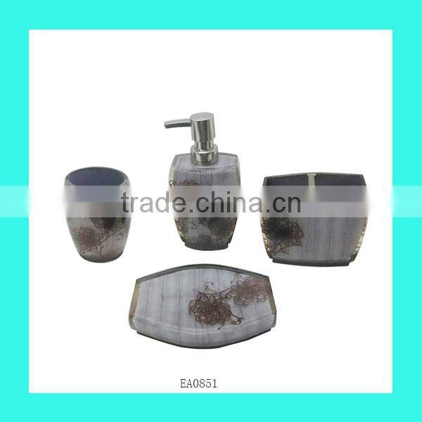EA0851 doubled designed transparent bathroom set accessories with flowers inside