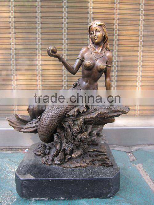 Casting Beautiful Nude Bronze Mermaid Statue for Sale
