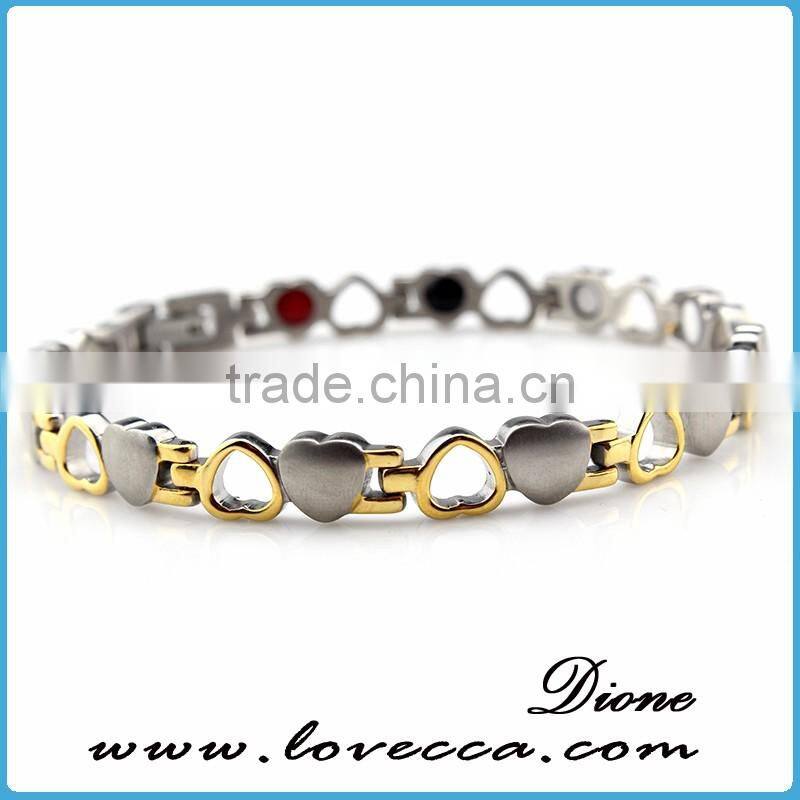 Supplier stainless steel heart shape design bio magnetic men's energy health bracelet