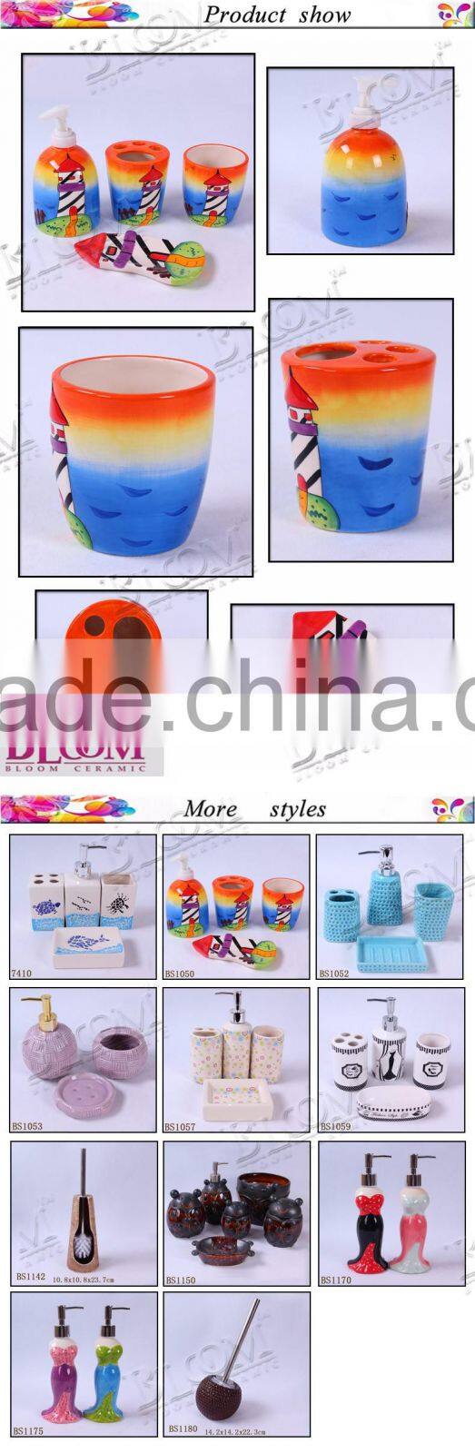 hand painting tower design ceramic bathroom accessory set