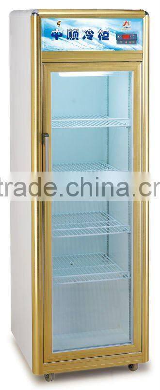 Upright drink cooler glass showcase/refrigerator beverage display/fruit showcase
