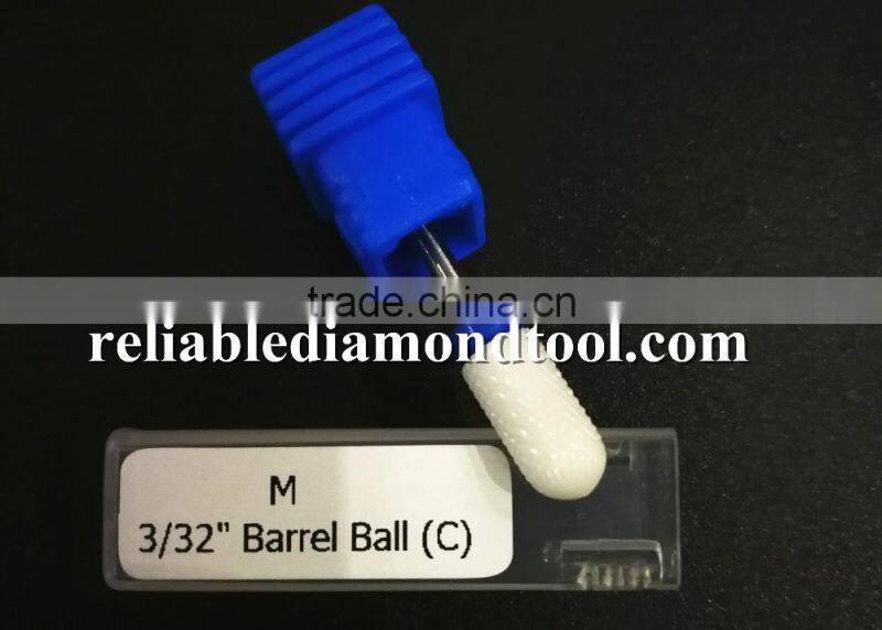 Polishing Drill Barrel Ball Total Length 40MM Medium Type Head Blade Diameter 13MM White Ceramic Burr for Nail