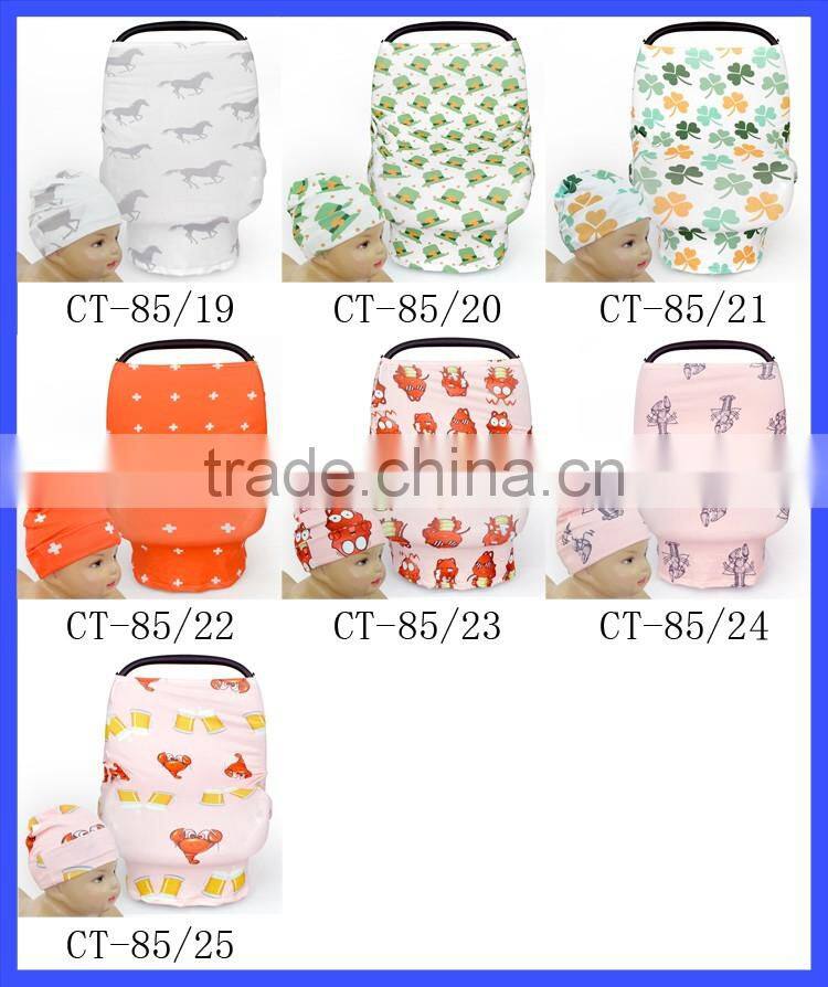 New Prints Baby Car Seat Cover Canopy FAUX SUEDE Material Washable Infant Car Seat Cover With Match Hats