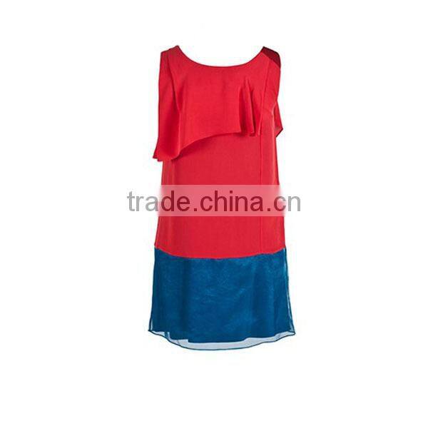 famous name brand garments design ladies' loose fit double colored sleeveless round necked korean mini dress