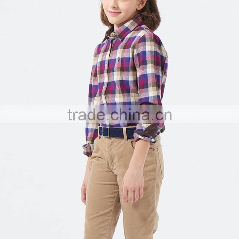 British style 2017 spring student girls shirt long sleeved cotton plaid shirt for girl