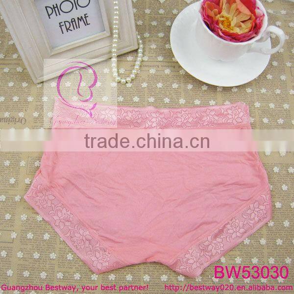 Ladies sexy high cut panties bamboo fabric solid color knicker panties with floral side