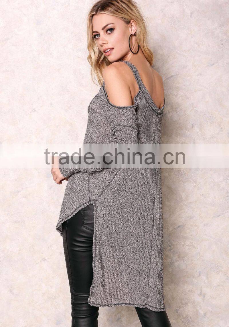 Custom Made Brand Women Halter Cold Shoulder Sexy Sweaters For Party Charcoal Long loose Tops