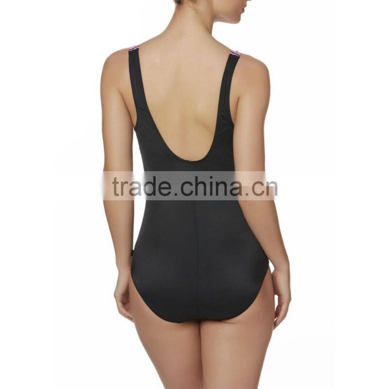 Womens One Piece Swimsuit Custom Color Striped Shelf Bra Square Neck Women Swimwear Built In Padding Front Lining Bodysuit