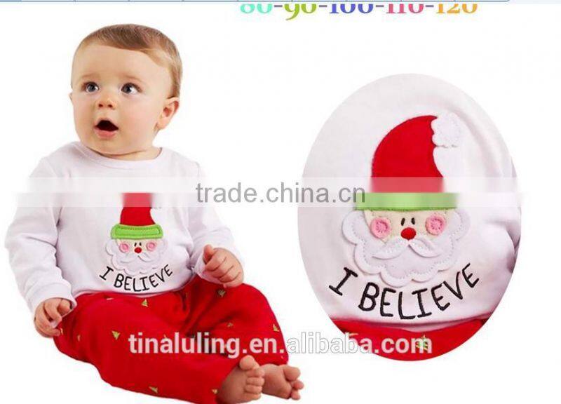 New 2015 Fashion Baby Girls Christmas Clothing Children Santa Claus t shirts+Polka dots legging skirts 2pcs outfits