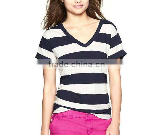 Greymelange white striped V neck womens t shirt