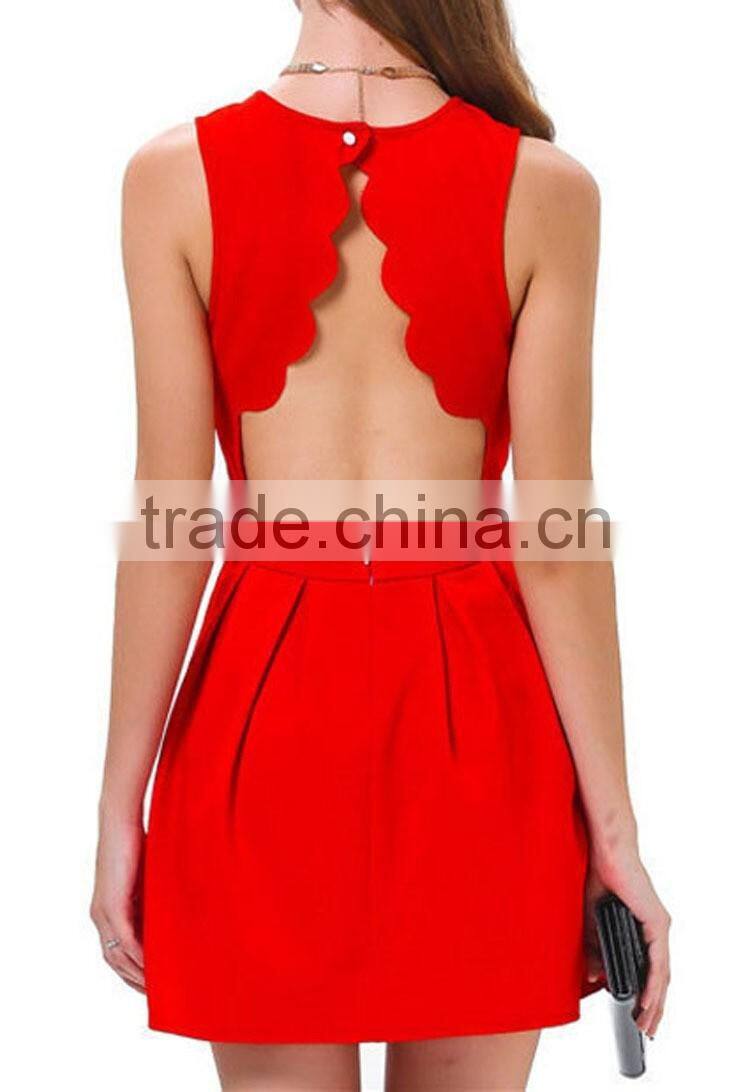 2016 Fashion Women Sexy Back-Open Short Dresses, Solid Ladies Summer Party Vestidoes Red Above Knee design Mini Dress
