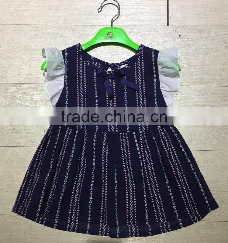 2017 Latest Children Frocks designs contrast cap sleeve ruffles dress