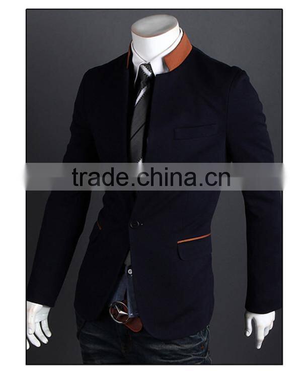 MOQ 1 pc cotton and polyester mixed stand collar british style tunic suit for man