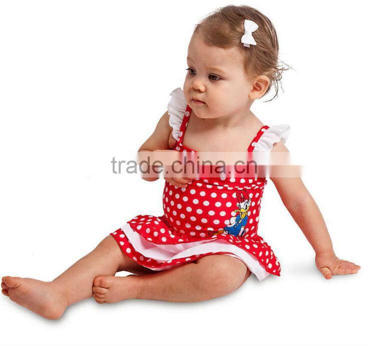 Hot summer baby girls comfortable one piece swimsuit children polka dot cartoon swimwear kids bikini lower price wholesale