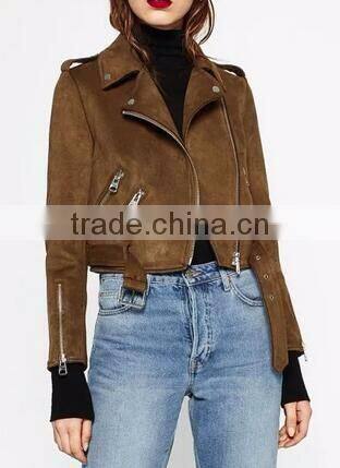 Runwaylover EY1066C 2016 New fashion short women Suede fabric basic jacket