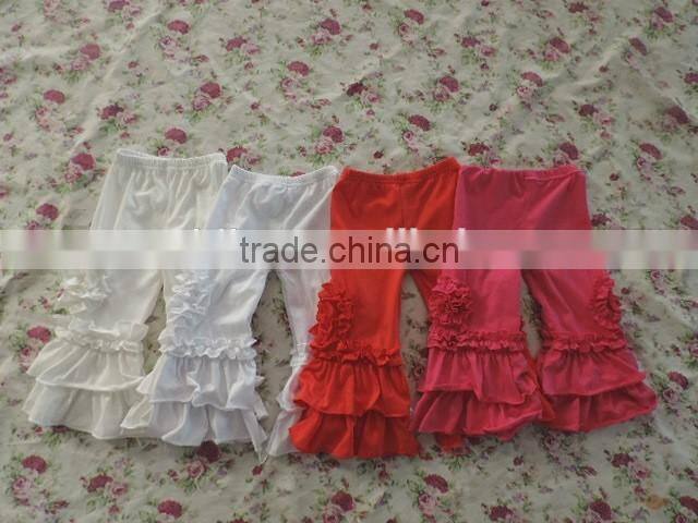 2017 Summer Children Girls Cotton Flower Pattern Ruffle Shorts Little Lovely Girls Solid Color Comfortable Capris