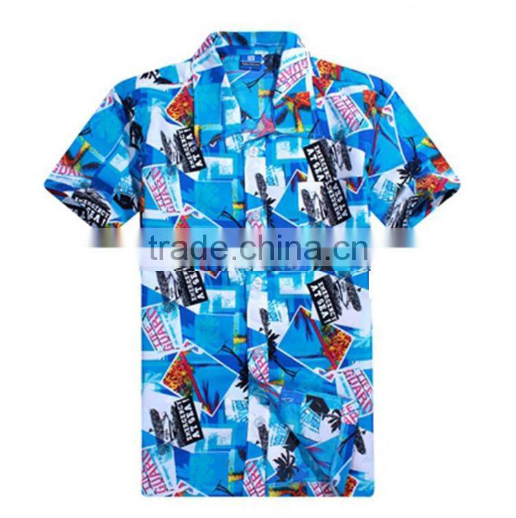 Fashion custom all over print hawaii style slim man shirt
