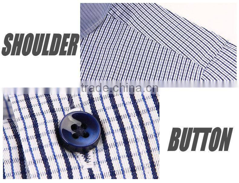 double collar shirt with woven tape decoration cuff check design non iron shirt