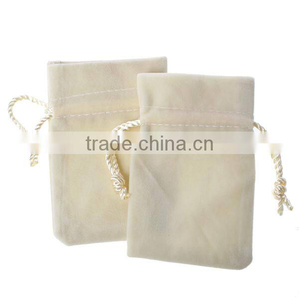 Velvet Jewelry Bags Drawstring Rectangle Ivory 91x67mm
