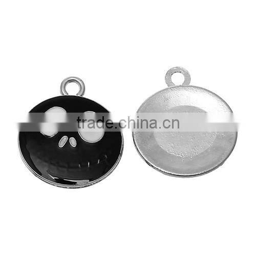 Charm Pendants Nightmare Before Christmas Halloween Skull Silver Tone Skull Pattern Enamel Black 24.0mmx22.0mm