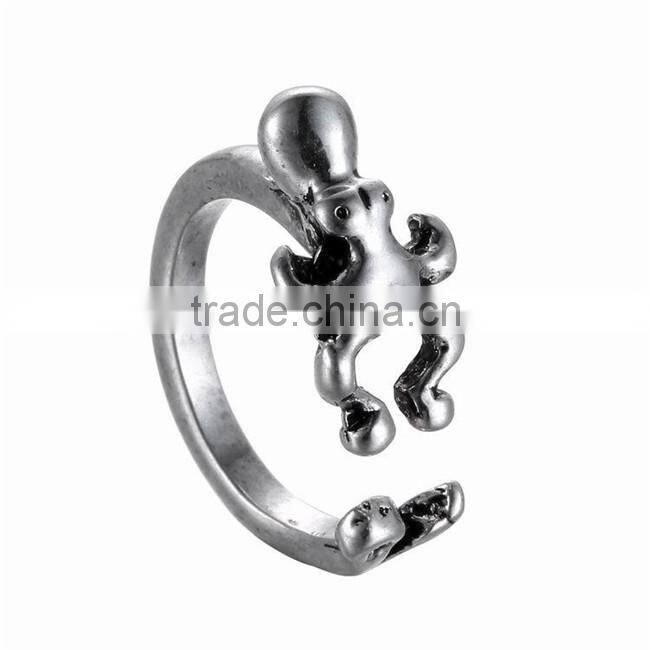 Silver Bronze Plated Octopus Knuckle Ring Animal Open Mouth Unisex Rings