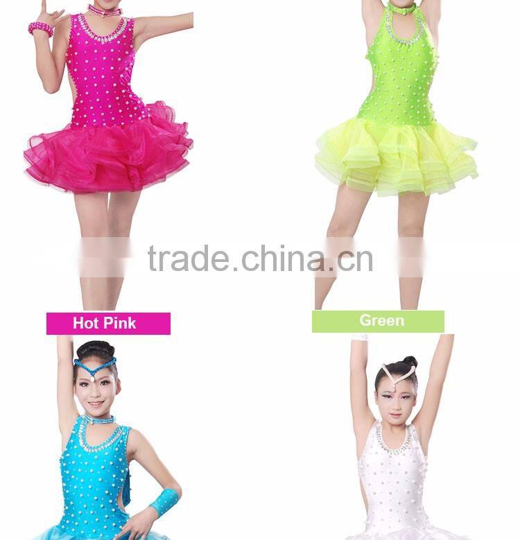 Girls Fancy Dress Costumes Sexy Backless Bling Ballroom Latin Dress For Kids