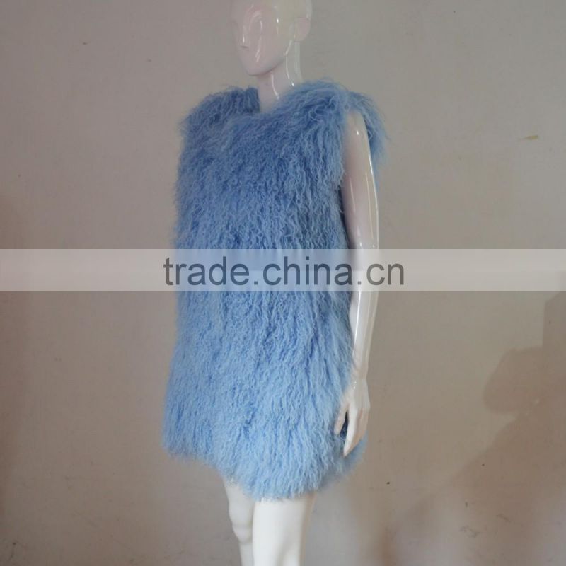 SJ036-02 Customized Size Real Genuine Sheep Fur Vest / Lamb Fur Over Coat For Winter