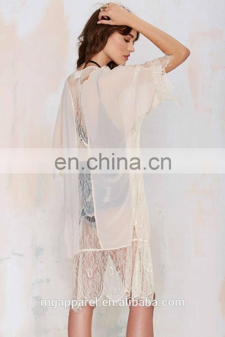 china supplier fashion summer white open front women sexy long lace kimono cardigan