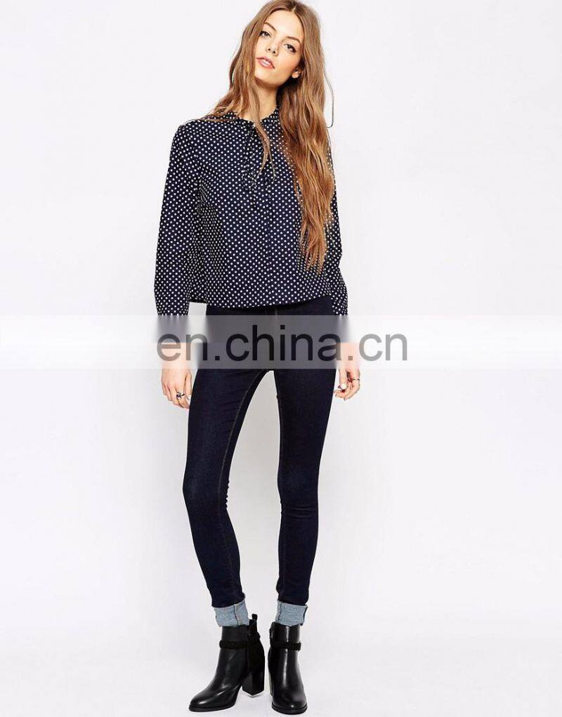 Long sleeves vintage printed shirt for lady with polka dot printed