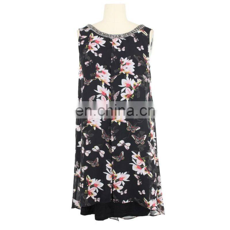 Floral Print Neck Trim Old Lady Tunic Guangzhou Manufacturer