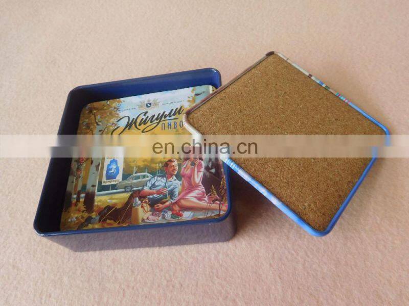 Wholesale square metal tin cup coaster with cork back