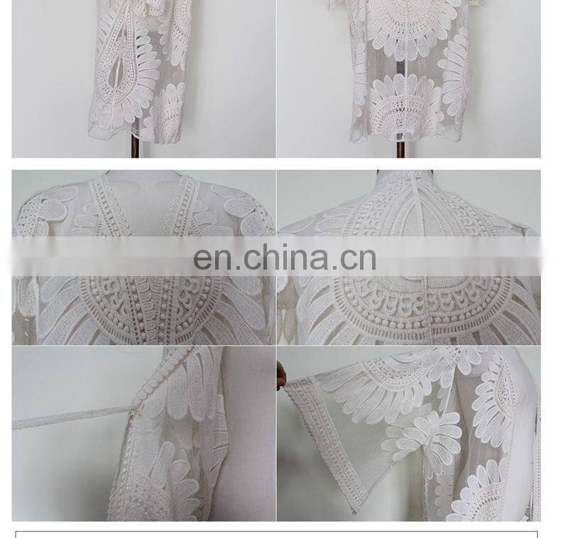 New 2019 Pareos Beach Cover Up Floral Embroidery Swim suit Cover Up Women Robe De Plage Beach Cardigan Bathing Suit Cover Ups