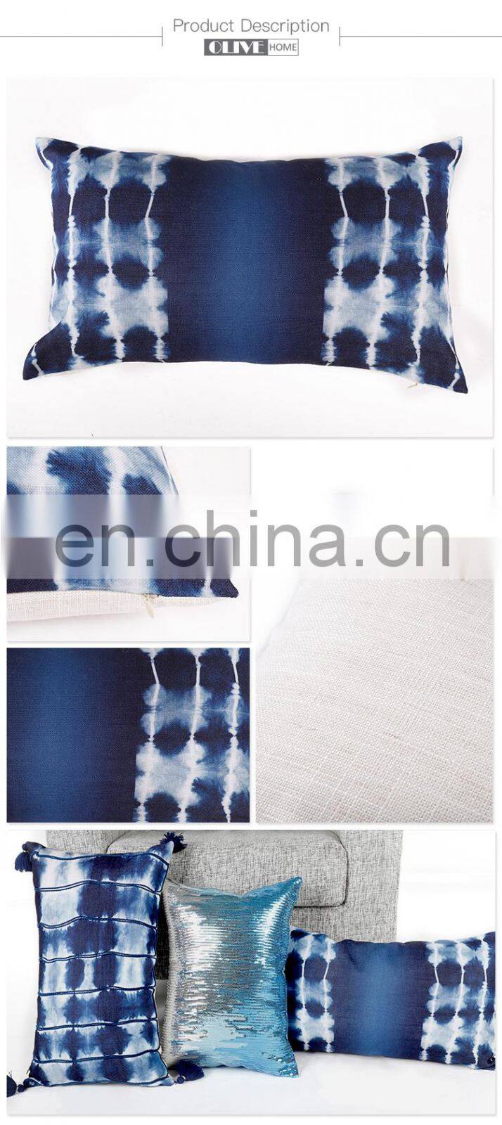 2018 Blue Ombre Printed White Stripe Linen Waist Cushion Pillow