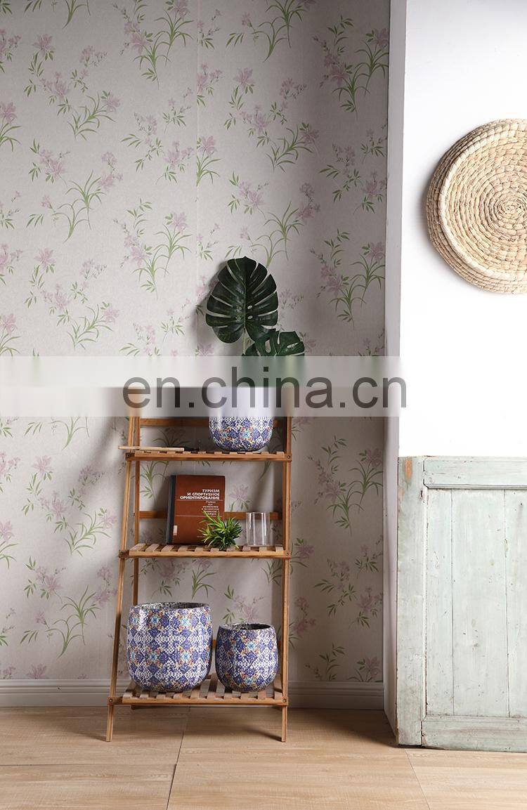 Wholesale exquisite vintage design flower pattern purple ceramic flower plant pots for livingroom veranda