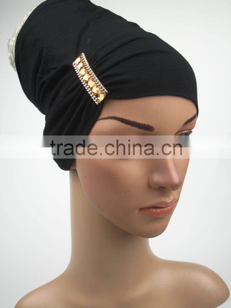 Black islamic turban muslim underscarfs with side pleats