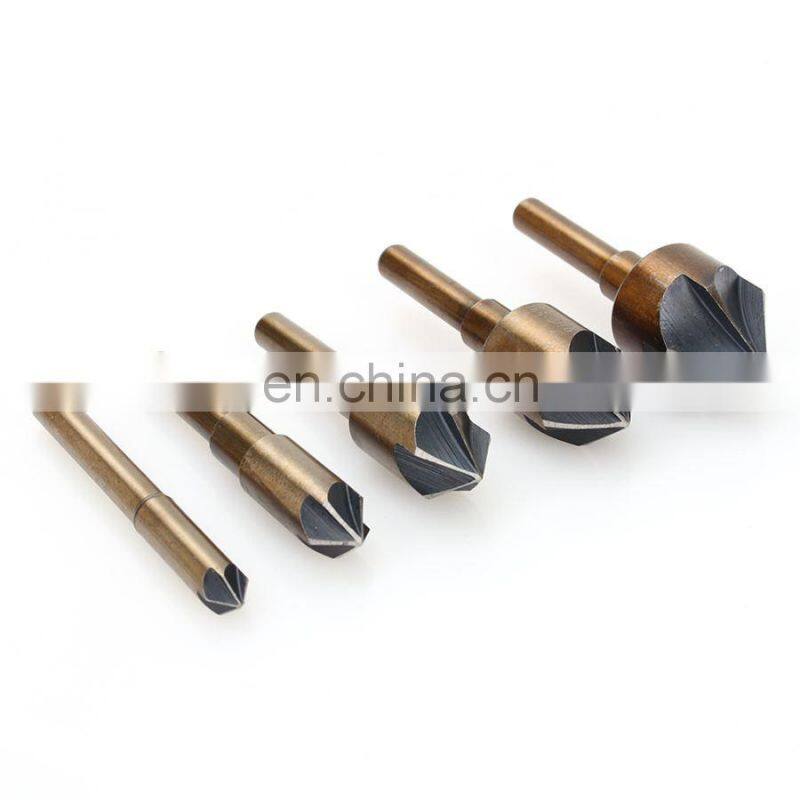 5 PCS 1/4" 3/8" 1/2" 5/8" 3/4" Countersink Drill Bit Set HSS 5 Flute Edge chamfering 82 Degree Taper Cutter Drilling Tools