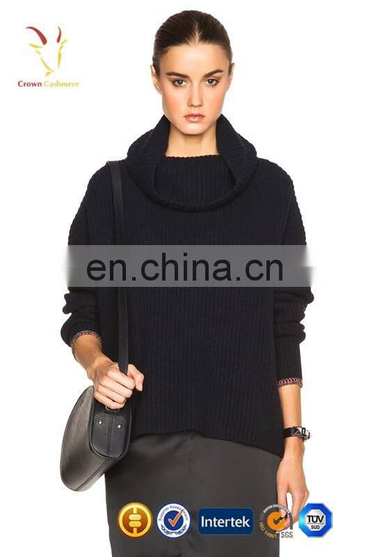 Short Front Long Back Fashional Ladies Black Oversized Knit Pullover Sweater