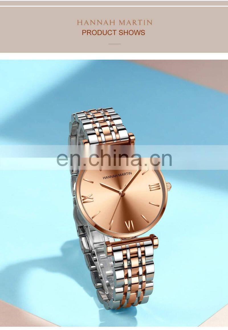 HANNAH MARTIN 1522 Womens Quartz Watch Luxury Bracelet Gold Waterproof Ladies Watch