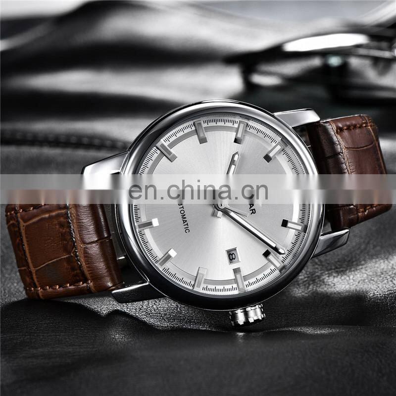 Benyar BY-5144 Fashion Leather Men Mechanical Watches Analog Water Resistant Stainless Steel Case Automatic Watch