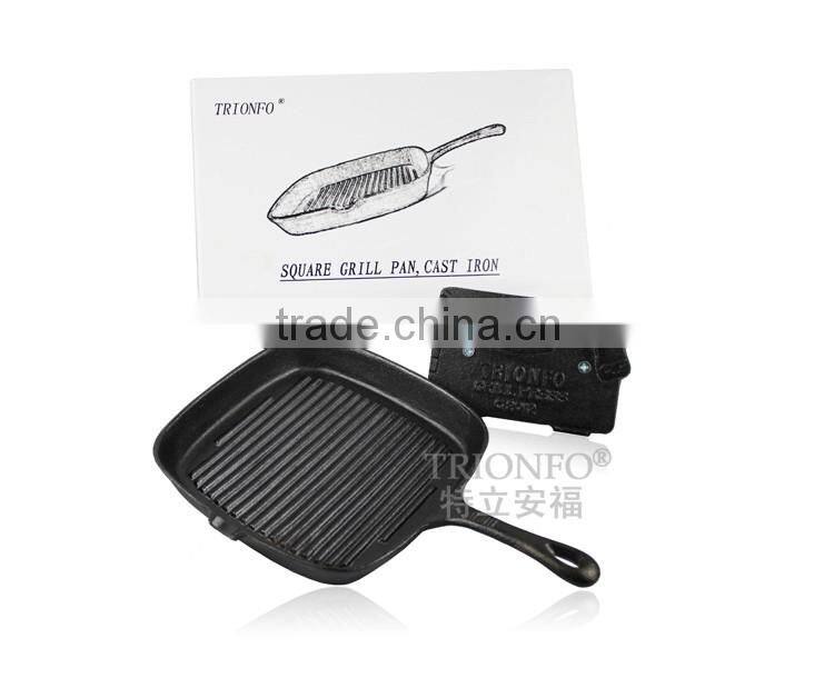 TRIONFO thread interior bottom Black pre-seasoned cast iron sizzling pan