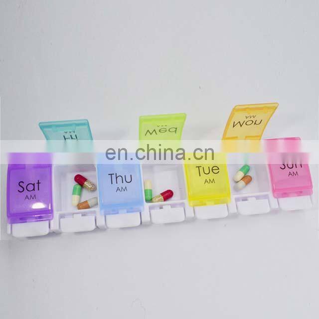 Hot Sell Large Compartment Weekly Pill Box Cases 7 Days Pill Box Organizer With Spring Open