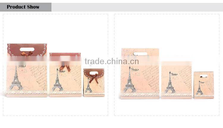 Eiffel Tower Pattern promotional button closure gift paper bag