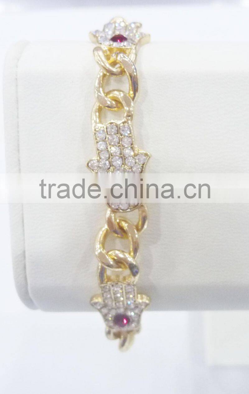 FASHION HAMSA HAND CHAIN BRACELET WITH GLASS RHINESTONE