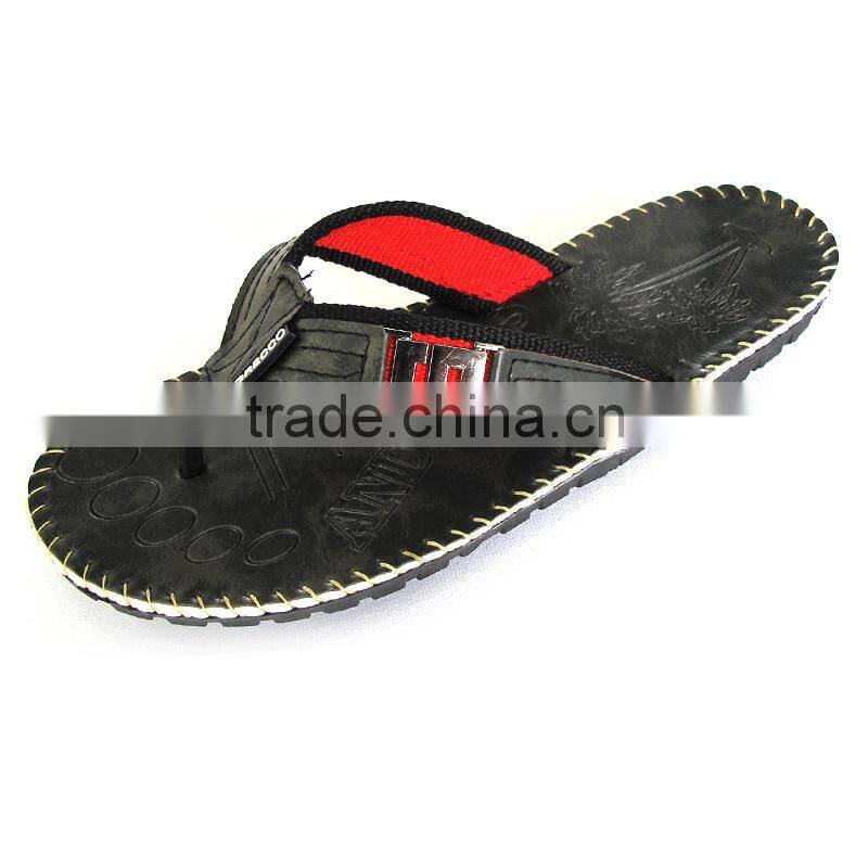 2015 stylish PU upper men logo sand flip flops